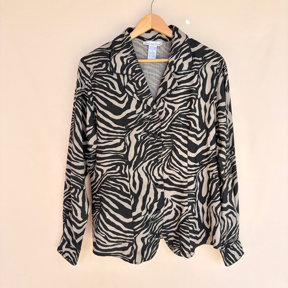 Anna And Frank Tops - Anna and Frank Blouse Women Medium Black Zebra Silk Button Down Animal Print Top